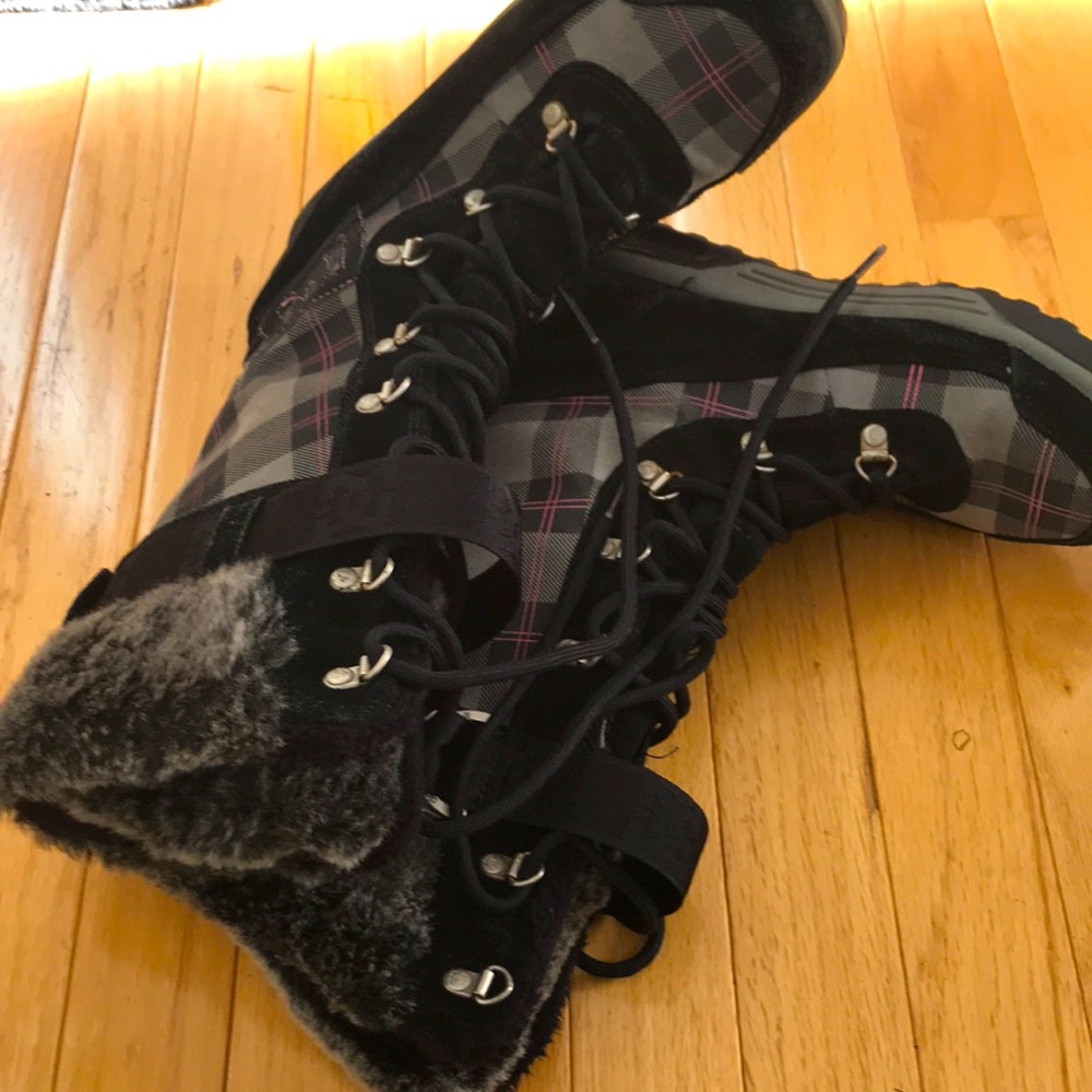 DC Black Gray Plaid Women's Winter Rain Boots